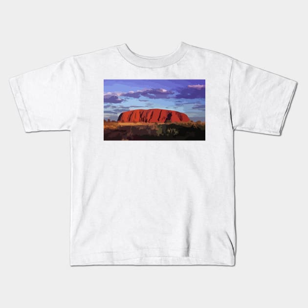 Uluru Sunset Digital Painting Kids T-Shirt by gktb